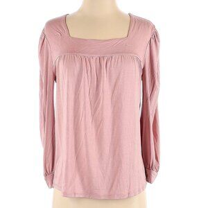 Amour Vert Blush Pink Square Neck Long Sleeve Top Blouse  S